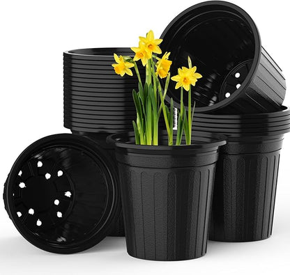 50 Pcs 2 Gallon Planter Nursery Pots, Seed Starting Pot Plastic Flower Seedling Pots with Drainage Holes Flexible Plant Container for Indoor Outdoor Garden Lawn Yard Plants Seedlings (50, 2 Gallon)