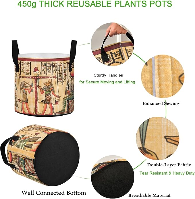 7 Gallon Antique Egyptian Papyrus Heavy Duty Grow Bag Containers Breathable Planter Pot with Handles for Potato Tomato Fruits Vegetables Flowers