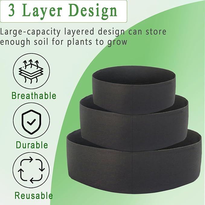 3 Tiered Strawberry Planter, Fabric Raised Garden Bed Non-Woven Laddered Planter Bag 8 Inch Deep Round Felt Planting Container for Growing Vegetables Herb Plant (3 Tiered)