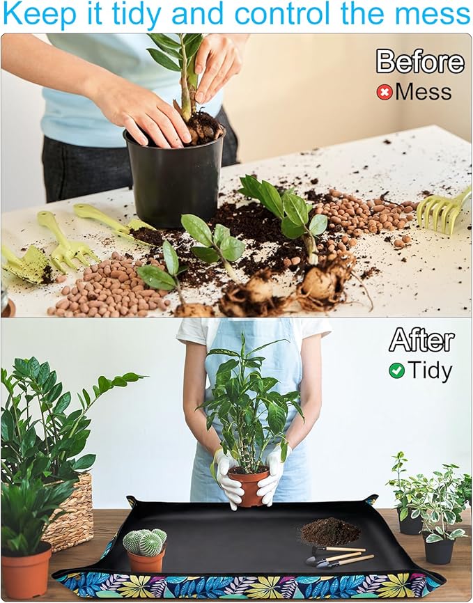 Extra Large Thickened Repotting Mat Waterproof Plant Mat, 43.5"x 29.5" Oxford Succulent Gardening Mat, Foldable Potting Tray for Indoor Plants Transplanting and Mess Control