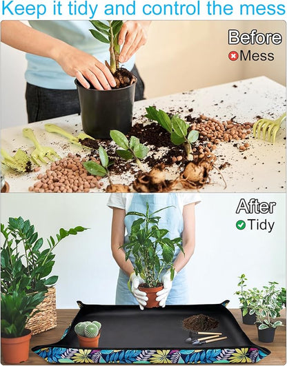 Extra Large Thickened Repotting Mat Waterproof Plant Mat, 43.5"x 29.5" Oxford Succulent Gardening Mat, Foldable Potting Tray for Indoor Plants Transplanting and Mess Control