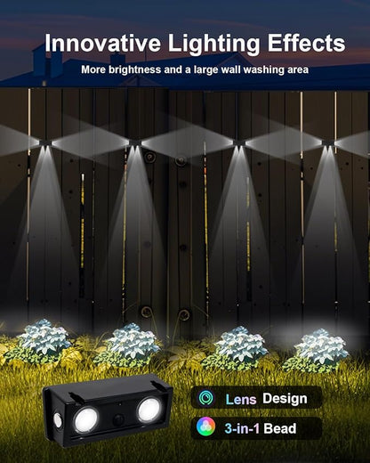 12 Pack 3-Side Solar Fence Lights Outdoor Waterproof with Cool White LED Spot Lens, for Wall, Deck, Patio, Yard, Rail, Garage, Pool, Designed for Enhanced Security, Easy Install