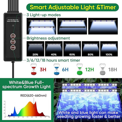 BlumWay Seed Starter Tray with Grow Light,4 Pack 160 Cells Seedling Tray with Humidity Dome/Indoor Grow Kit for Deep-Rooted Seedlings,Adjustable/Timed Light Plant Starter Set