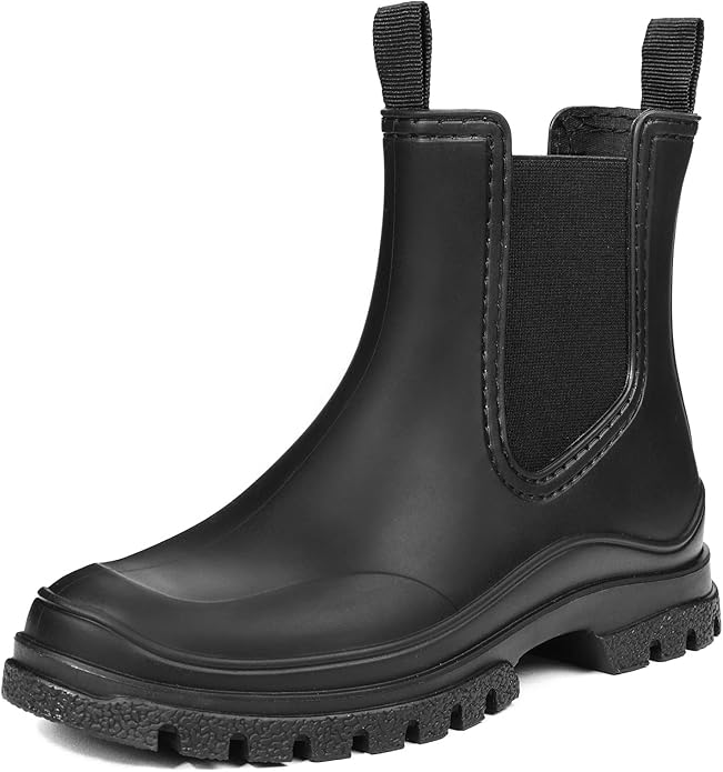 DKSUKO Rain Boots Women Waterproof Chelsea Boots Ankle Garden Shoes for Ladies Rubber Short Rainboots with Removable Comfort Insole for Outdoor Work Deck Mud Boots