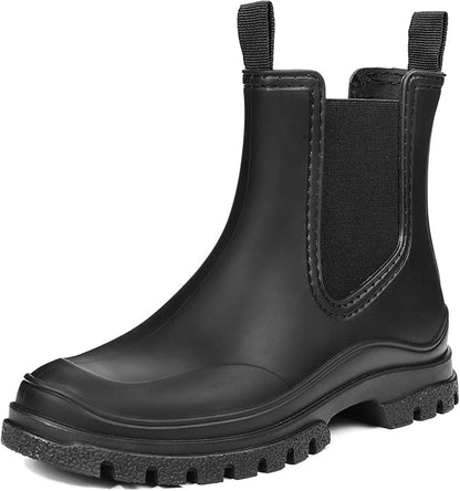 DKSUKO Rain Boots Women Waterproof Chelsea Boots Ankle Garden Shoes for Ladies Rubber Short Rainboots with Removable Comfort Insole for Outdoor Work Deck Mud Boots