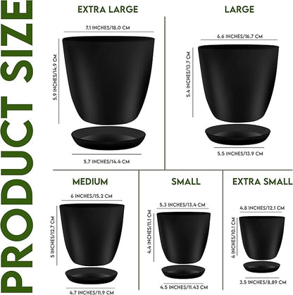 Utopia Home - Plant Pots Indoor with Drainage - 7/6.6/6/5.3/4.8 Inches Flower Pots for Indoor Planter - 5 Pack Plastic Planters - Ideal for Stocking Stuffers or Home Christmas Decorations - Black