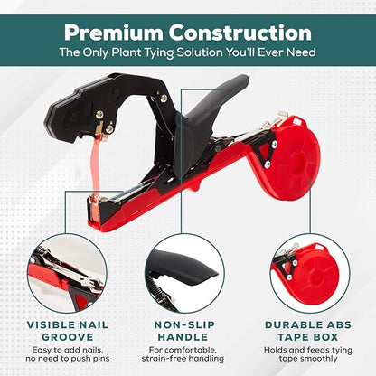 Plant Tying Machine, Lightweight Plant Tape Tool for Quick Vine Tying, for Gardeners and Farmers,Plant Tie Tapener Gun with Tapes and Staples