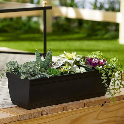 The HC Companies 24 Inch Eclipse Window Planter Box with Drainage Holes & Attached Saucer, Lightweight UV-Resistant Plastic Indoor & Outdoor Planters, 2-Pack Flower Box for Garden & Home Decor, Black