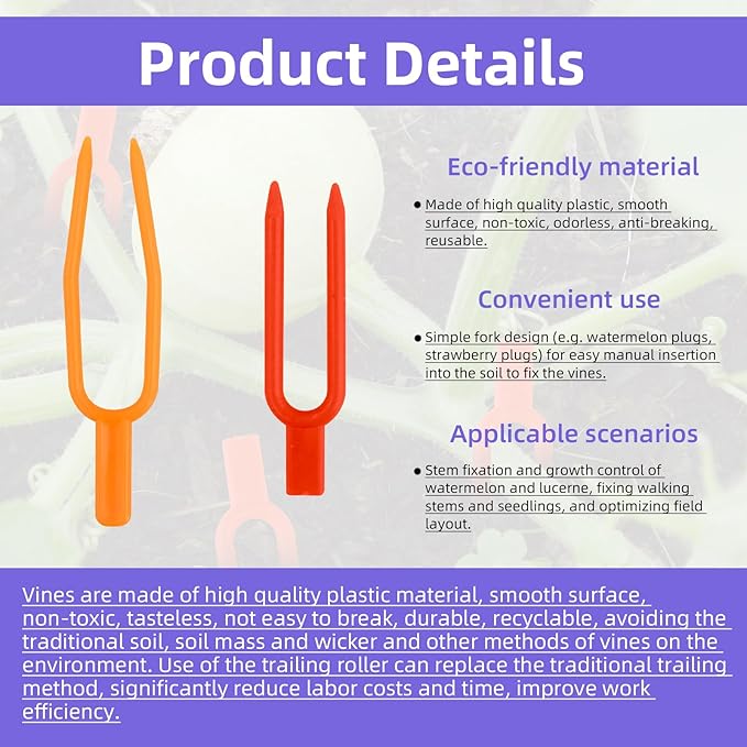 400pcs Plastic Gardening Plant Pin, Strawberry Support Pins Clip Watermelon Fork Farming Securing Garden Vines Fixing Clips Tool (2", 2.6")