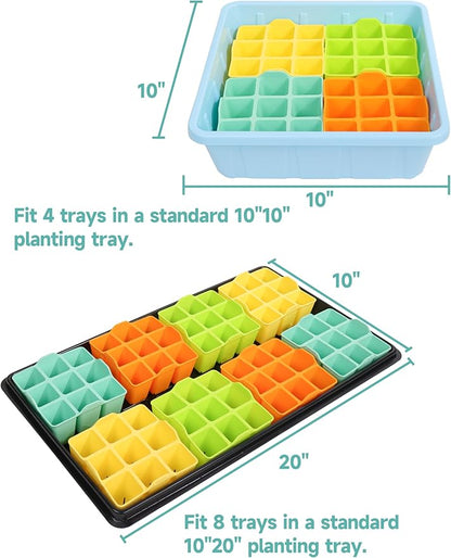 8 Pack Seed Starter Tray, Silicone Reusable Seedling Starter Trays Fit Up to 10" 20" Planting Tray, BPA-Free & Dishwasher Safe, Seed Starting Trays for Vegetable, Flower, Herb (Total 72 Cells)