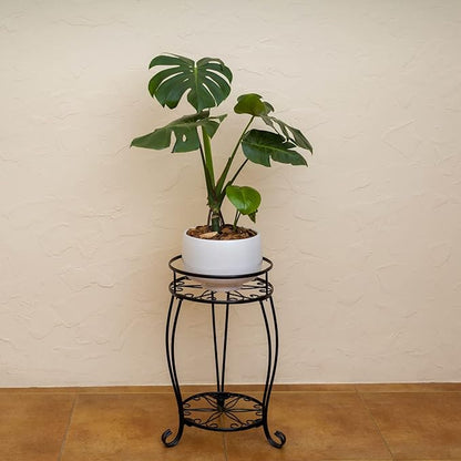 FaithLand Plant Stand, Heavy Duty Metal Planter Holder Indoor Outdoor, 2 Tier Round Potted Supports Rack, Corner Display Shelf Black