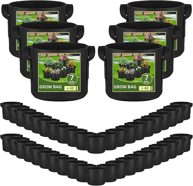 48 Pack 7 Gallon Vegetable/Flower/Plant Grow Bags, Heavy Duty Thickened Nonwoven Plant Fabric Pots Aeration Fabric Planters with Handles