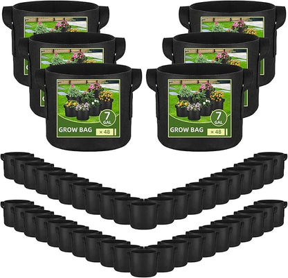 48 Pack 7 Gallon Vegetable/Flower/Plant Grow Bags, Heavy Duty Thickened Nonwoven Plant Fabric Pots Aeration Fabric Planters with Handles