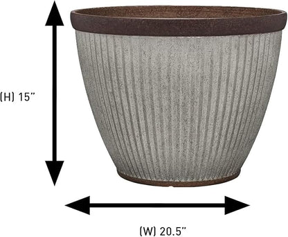 Southern Patio 15" Westlake Indoor/Outdoor Pleated Planter with Drainage Hole, Plug & Galvanized Finish, 19.56 qt. Capacity