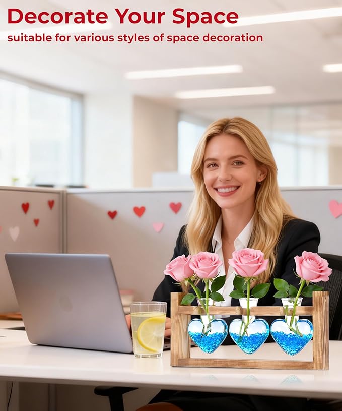 Nacome Plant Terrarium Propagation Stations: Birthday Gifts for Plant Lovers Women Mom Wife Daughter - 3 Bulb Glass Vase with Wooden Stand Tabletop for Hydroponics Home Garden Wall Decor