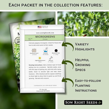 Sow Right Seeds - Large Microgreens Seed Collection - 10 Microgreen Variety Indoor Garden Packets with Superfood Seeds for Kitchen Counter Sprouting & Growing - Ideal for Indoor Gardening