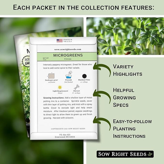 Sow Right Seeds - Large Microgreens Seed Collection - 10 Microgreen Variety Indoor Garden Packets with Superfood Seeds for Kitchen Counter Sprouting & Growing - Ideal for Indoor Gardening