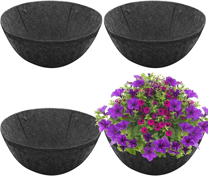Riare 4 Pack 14 Inch Round Fabric Planter Basket Liner- Hanging Basket Liners Replacement Coco Fiber Liner Alternative for Hanging Basket Flowers (Prevent Birds from Nesting)