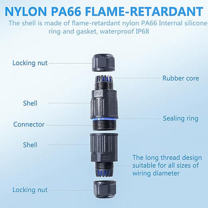 3PCS IP68 Waterproof Electrical Cable Connector, Outdoor 2 Way Junction Box, Waterproof Wire Connectors with Replaceable Lever Wire Connectors for AWG 28-12, Quick Screwless Installation