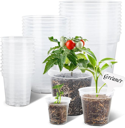 GREANER 30 Pack 3/4/5 Inch Clear Nursery Pots, Reinforced Plastic Pots Variety Pack for Plants, Transparent Plant Pots with Drainage Holes for Orchid and Succulents