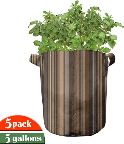 Ambesonne Floral Grow Bags 5-Pack, Rural Wild Flower Bunches, Heavyduty Fabric Pots with Handles for Plants, Green Pink