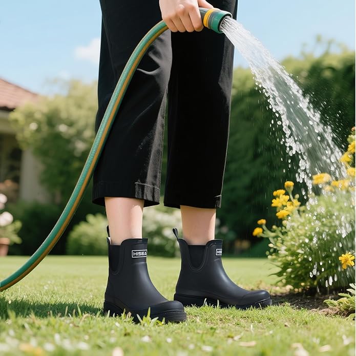 HISEA Ankle Rain Boots for Women Waterproof Chelsea Short Rubber Garden Shoes for Ladies Lightweight Fashion