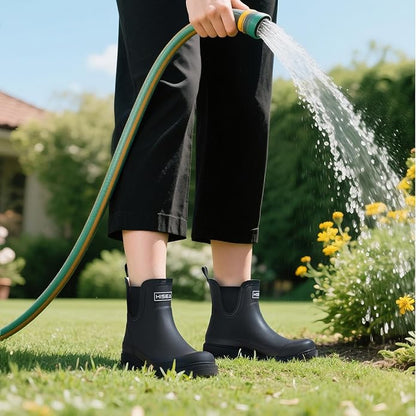 HISEA Ankle Rain Boots for Women Waterproof Chelsea Short Rubber Garden Shoes for Ladies Lightweight Fashion