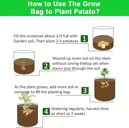 JJGoo 4 Pack Potato Grow Bags 10 Gallon with Flap, Heavy Duty Fabric Grow Bags with Handle and Harvest Window, Non-Woven Planter Pot Plant Garden Bags to Grow Vegetables Potato Tomato, Brown
