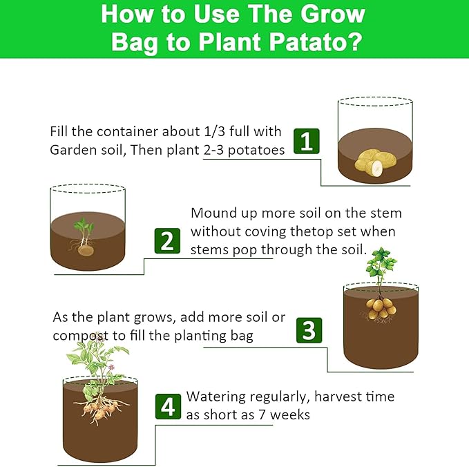 JJGoo 4 Pack Potato Grow Bags 10 Gallon with Flap, Heavy Duty Fabric Grow Bags with Handle and Harvest Window, Non-Woven Planter Pot Plant Garden Bags to Grow Vegetables Potato Tomato, Green