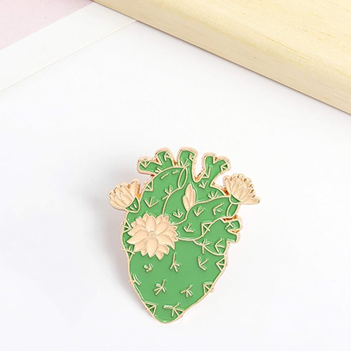 ROFARSO Cactus Heart Enamel Lapel Pin Set Cartoon Anatomical Heart Pin, Accessory for Backpacks Clothing Bags Hats Shirts