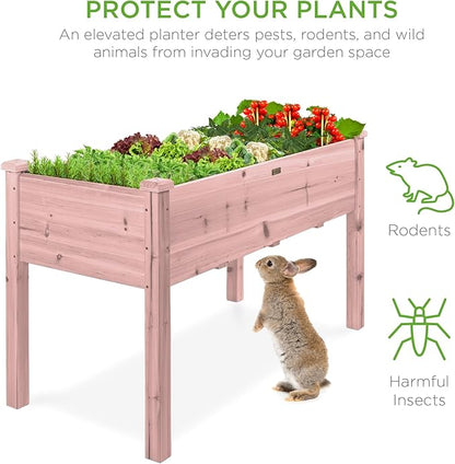 Best Choice Products 48x24x30in Raised Garden Bed, Elevated Wood Planter Box Stand for Backyard, Patio, Balcony w/Bed Liner, 200lb Capacity - Pink