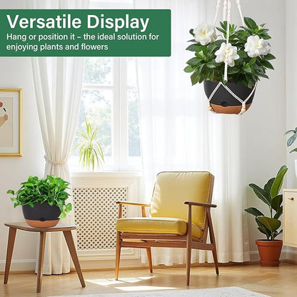 Hanging Planters for Indoor Plants, 2 Pack 8 Inch Self Watering Hanging Pots for Plants with Drainage Holes, Indoor Outdoor Hanging Flower Pots for Home Garden Ceiling Decor (Black)