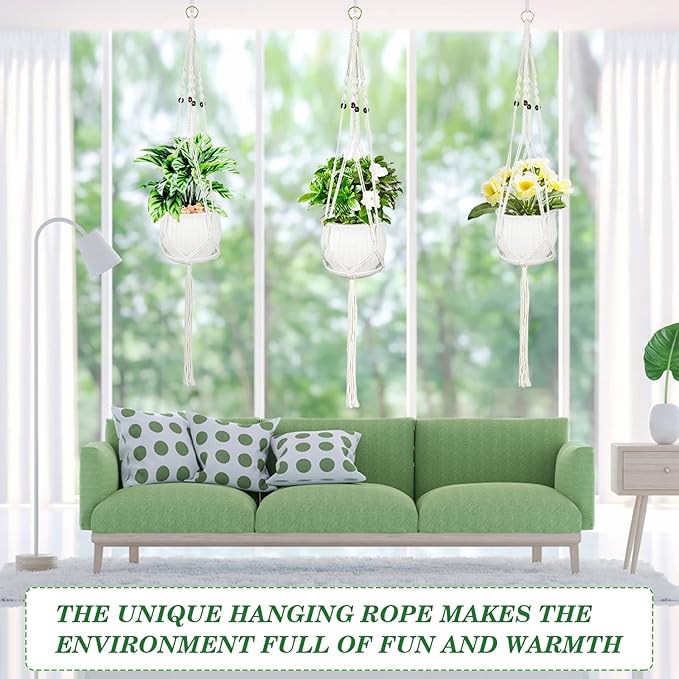 2Pack Macrame Plant Hanger for 5 to 10 Inch Plant Pots Hanging Plant Holder Handmade White Cotton Rope Flower Pot Holder Basket plant holder Suitable for Herb and Flower Indoor Outdoor Boho Home Decor