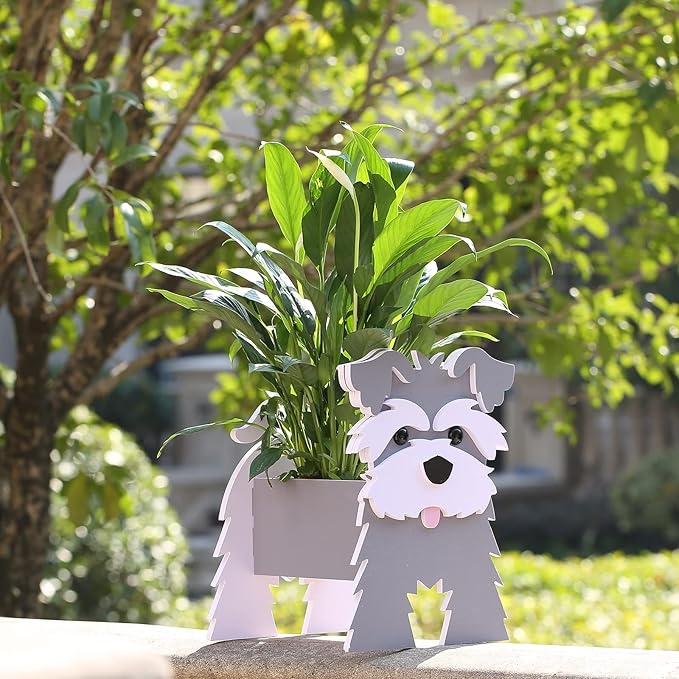 Schnauzer Gifts for Women, Schnauzer Dog Planter Plant Pot, Cute Dog Flower Pot for Garden Decoration, Schnauzer Shape Plant Container Holder for Outdoor Indoor Stuff Gift Small Schnauzer Grey