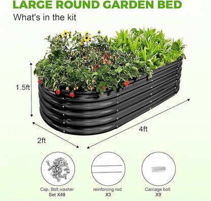 Land Guard 18“ Tall 4×2ft Galvanized Raised Garden Bed Kit, Galvanized Planter Garden Boxes Outdoor, Oval Large Metal Raised Garden Bed for Vegetables……… (Dark Grey, 4×2×1.5ft)