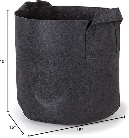 247Garden 5-Pack 10-Gallon Aeration Fabric Pot/Plant Grow Bag w/Handles (260 GSM, Black, 13H x 15D)