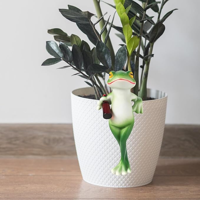 HPMAISON Miniature Frog Figurines Plant Decorations for Pots Resin Garden Frog Statue Cute Planter Hugger for Pot Fish Tank Mini Outdoor Yard Patio Fairy Garden Statue Desk Ornament 2.4X 5.1x1.6 in