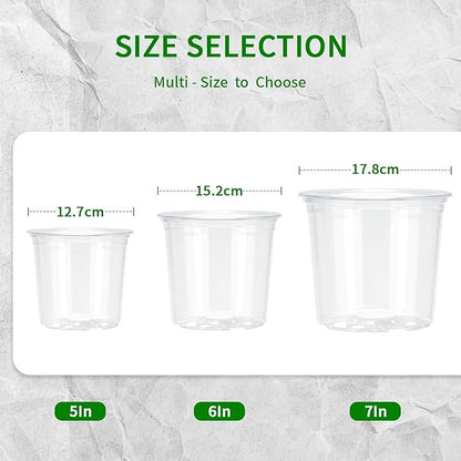 Clear Nursery Pots with Drainage, 5/6/7 Inch Nursery Plant Pots, Plastic Seedling Flower Pots for Indoor Plants, Transparent Planters for Indoor Plants, 15 Packs
