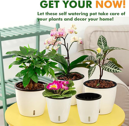 Planterhoma 5 Inch Self Watering Pots for Indoor Plants, 12 Packs African Violet Pots with Indicator, Black Wick Pot with Drainage Holes, Self Watering Planters for Orchid, Devil's Ivy, Black