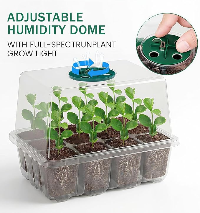 YAUNGEL Seed Starter Tray with Grow Light, 4 Pack Seed Starter Kit with Timing Controller Adjustable Brightness, Thicken Seedling Starter Trays with Humidity Domes Heightened Lids, Transparent