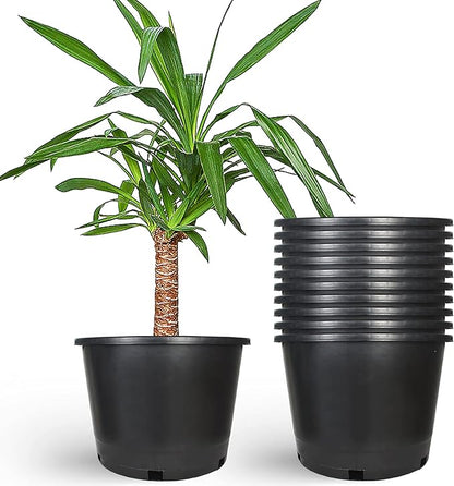10 Pack Planter Nursery Pots 10 Gallon Pot for Plants, 16 inch Plastic Flower Pots, Round Black Grower Pot with Drainage Hole for Indoor and Outdoor Plants