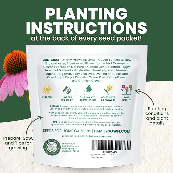 Bee Friendly Mix – 7,000 Seeds for Planting – 2026 Season – 1 Ounce Pouch