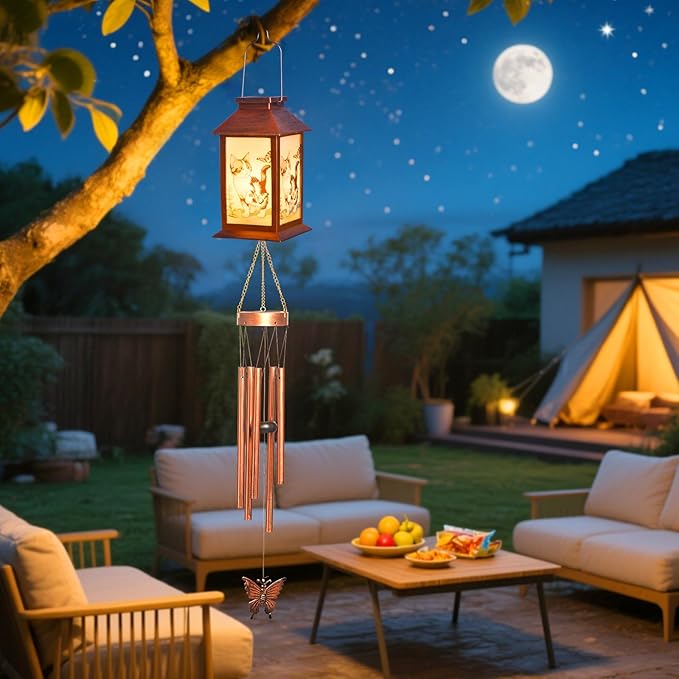 Cat Lantern House Solar Wind Chime-Solar Light Wind Chime for Outdoor Patio, Porch, and Garden Decorfor Nature Lovers,Shaped Wind Chimewith Lantern Design