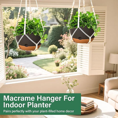 Hanging Planters for Indoor Plants, 2 Pack 8 Inch Self Watering Hanging Pots for Plants with Drainage Holes, Indoor Outdoor Hanging Flower Pots for Home Garden Ceiling Decor (Black)