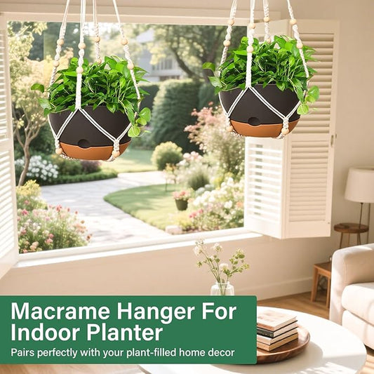 Hanging Planters for Indoor Plants, 2 Pack 10 Inch Self Watering Hanging Pots for Plants with Drainage Holes, Indoor Outdoor Hanging Flower Pots for Home Garden Ceiling Decor (Black)