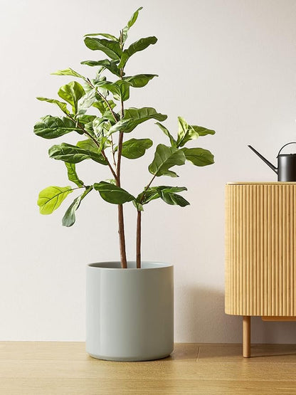 LE TAUCI 12 Inch Pot for Plants, Ceramic Planters for Indoor Plants, Mid-Century Modern Cylinder Flower Pots with Drainage Hole, Fits Fiddle Leaf Fig & Monstera, Home Decor, Mist Gray