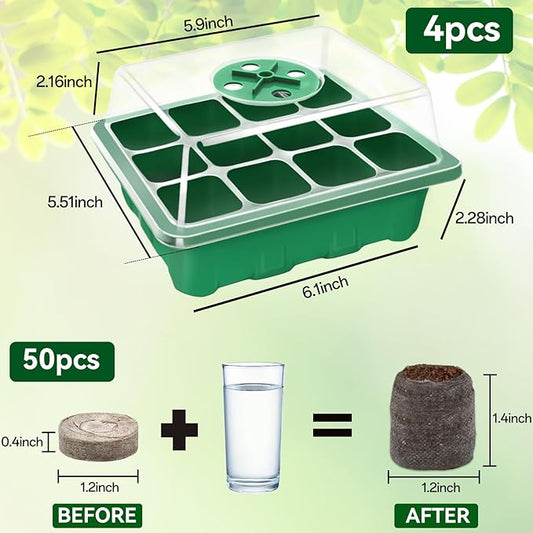 Halatool 8 Pack Seed Starter Tray with 100 PCS Peat Pellets, 96 Cells Green Plant Germination Trays for Organic Seed Starter Soil Pods for Planting Vegetables Plants Flowers Herbs - Starting Seeds Kit