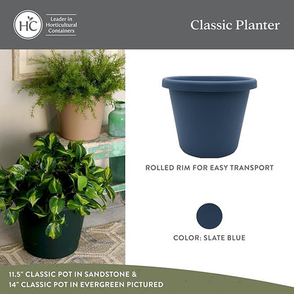 The HC Companies 17 Inch Classic Round Planter Pots with Drainage, Rolled Rim Plastic Planters for Indoor & Outdoor Plants, 2-Pack Decorative Flower Pots for Garden, Office & Home Decor, Slate Blue