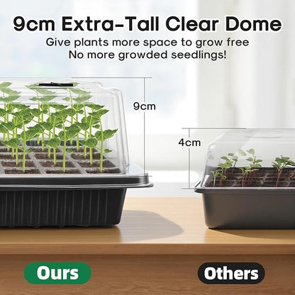 BlumWay Seed Starter Tray with Grow Light,2 Pack 80 Cells Seedling Tray Kit with Humidity Dome/Indoor Plant Starter Kit, Adjustable Brightness Plant Germination Trays-Black