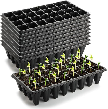 10 Pack 1020 Trays No Holes and 10 Pack 4.3" Deep 32 Cell Seed Starter Trays, 20" x 10" - Heavy Duty Plastic Nursery Flats for Seed Germination & Plant Propagation (10 Sets)